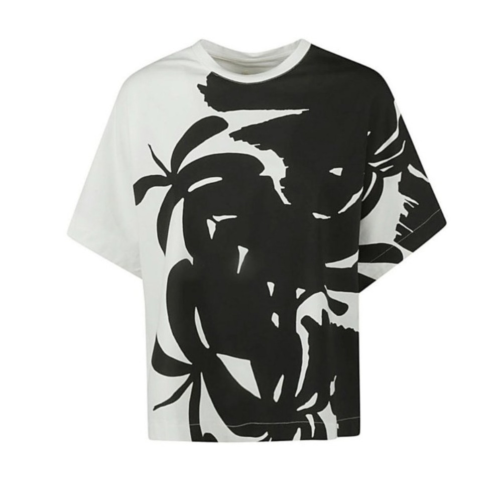 Psophia Vazquez de Castro Womens XS Abstract Floral Boxy T-Shirt Black White